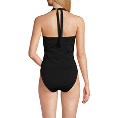 Women's Chlorine Resistant Halter Tankini Swimsuit Top and High Leg High Waisted Bottoms 2 Piece Set