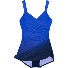 Women's Plus Size DDD-Cup Slender Tummy Control Chlorine Resistant Skirted One Piece Swimsuit Print