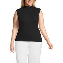Women's Plus Size Cap Sleeve Drapey Rib Fitted Funnel Neck Tank