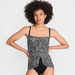 Women's Chlorine Resistant Mesh Bandeau High Leg Fauxkini One Piece Swimsuit