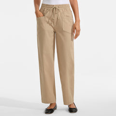 Women's Herringbone Chino High Rise Relaxed Straight Drawstring Ankle Pants
