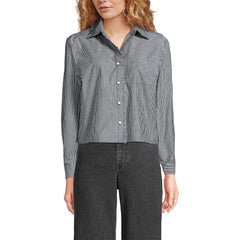 Women's Poplin Ruffle Button Front Cropped Shirt