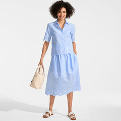 Women's Poplin Drop Waist Embroidered Eyelet Midi Skirt