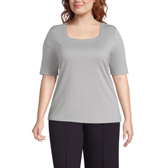Women's Plus Size Elbow Sleeve Ponte Square Neck Top