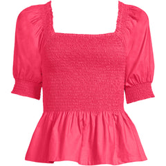 Women's Poplin Elbow Sleeve Smocked Top
