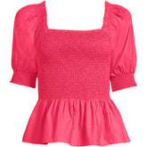 Women's Plus Size Poplin Elbow Sleeve Smocked Top