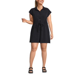 Women's Plus Size Cap Sleeve Creaseless Button-Down Romper