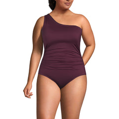 Women's Plus Size Shirred One Shoulder One Piece Swimsuit