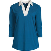 Women's Petite 3/4 Sleeve Super T Collared Popover Tunic