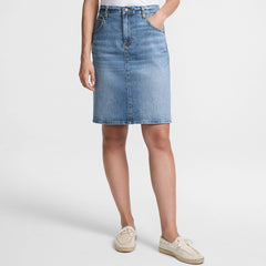 Women's Petite Soft Denim Classic 5 Pocket Above the Knee Skirt