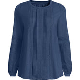 Women's Lightweight Jersey Lace Mix Long Sleeve Pintuck Top