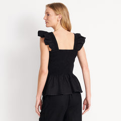 Women's Linen Ruffle Strap Smocked Top