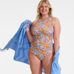 Women's Plus Size Tugless High Neck Portrait Back One Piece Swimsuit