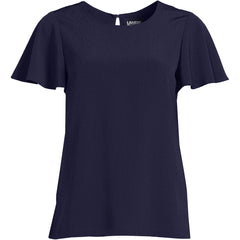 Women's Petite Crinkle Crepe Flutter Sleeve Blouse