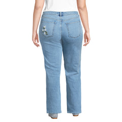 Women's Plus Size Soft Denim Mid Rise Relaxed Straight Leg Embroidered Jeans