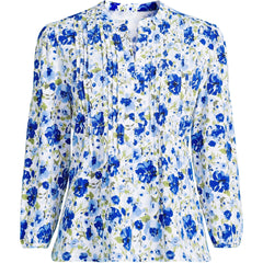 Women's Plus Size Lightweight Jersey Button Pintuck Top