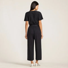 Women's Cotton Modal Tie Waist V Neck Jumpsuit
