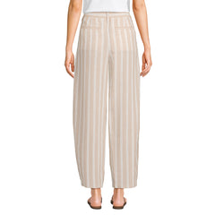 Women's Petite Linen High Rise Pleated Barrel Leg Ankle Pants