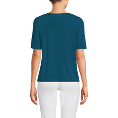 Women's Elbow Sleeve Lightweight Jersey Pintuck Square Neck Top