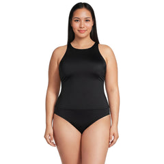 Women's Plus Size Tugless High Neck Strappy Back Tankini Swimsuit Top