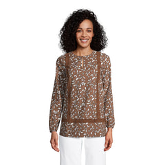 Women's Cotton Long Sleeve Split Neck Tunic Top