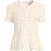Women's Plus Size Drifter Pointelle Ruffle Hem Cardigan Sweater