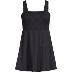 Women's Petite Smocked Swim Dress Swimsuit