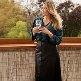Women's Faux Leather Button Front Midi Skirt