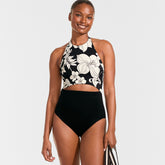 Women's Petite Tugless Halter Monokini High Leg One Piece Swimsuit