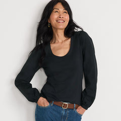 Women's Supima Interlock Scoop Neck Blouson Sleeve Top