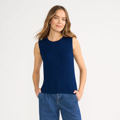 Women's Petite Fine Gauge Baby Cable Crew Neck Sleeveless Sweater - Set Top