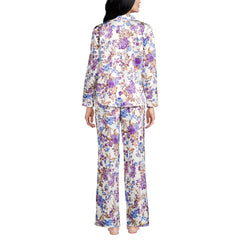 Women's Petite Satin 2 Piece Pajama Set - Long Sleeve Top and Wide Leg Pants