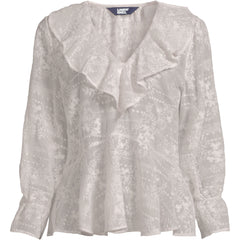 Women's Plus Size Feminine Ruffle Chiffon V Neck Blouse