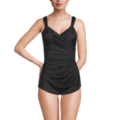 Women's SlenderSuit V-Neck Skirted Low Leg One Piece