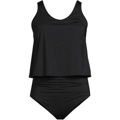 Women's Long Torso Chlorine Resistant V Neck One Piece Fauxkini Swimsuit