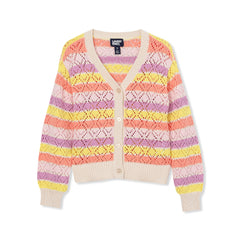 Girls Button Front Pointelle Knit Cardigan