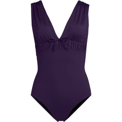 Women's Wide Strap Plunge Shirred One Piece