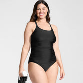 Women's Plus Size Essential Tie Back Ruched One Piece Swimsuit
