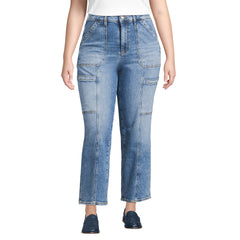 Women's Plus Size Denim High Rise Utility Cargo Ankle Jeans