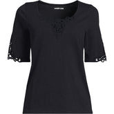 Women's Elbow Sleeve Slub Lace Trim T-Shirt