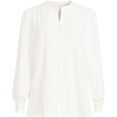Women's Petite Lightweight Jersey Long Sleeve Button Front Pintuck Top