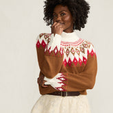 Women's Fuzzy Turtleneck Lantern Sleeve Jacquard Sweater