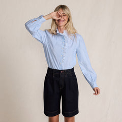 Women's Poplin Ruffle Button Front Shirt