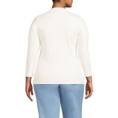 Women's Plus Size 3/4 Sleeve Variegated Micro Rib Henley