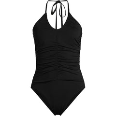 Women's Ruched Multi-Way V-Neck Halter High Leg One Piece Swimsuit