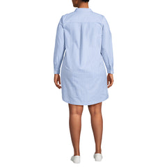 Women's Plus Size Oxford Long Sleeve Button Front Shirt Dress
