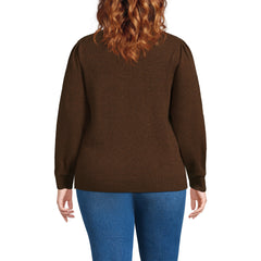 Women's Plus Size Cashmere Puff Sleeve Crew Neck Sweater
