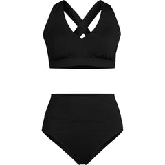 Women's Plus Size V-Neck Bikini and High Waisted Bottom Swimsuit Set