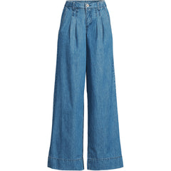 Women's High Rise Wide Leg Double Pleated Denim Trousers