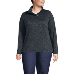 Women's Plus Sweater Fleece Snap Neck Pullover Jacket